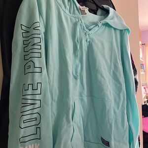 Victoria's Secret PINK Light Aqua Lace-Up Hoodie